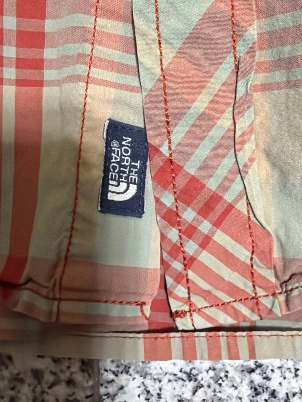 The North Face Red and Tan Plaid Short-Sleeve Button Down Shirt